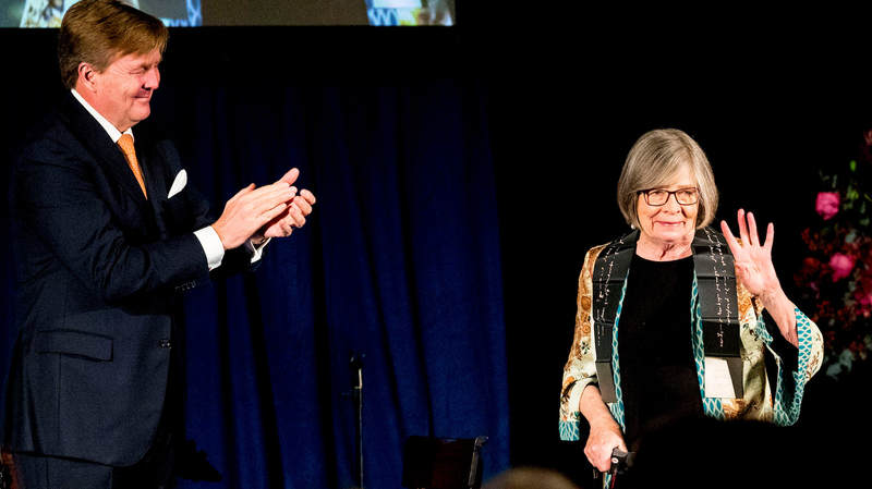 Barbara Ehrenreich receives the 2018 Erasmus Prize in Amsterdam, as presented to her by The Netherlands’ King Willem-Alexander, on November 27.